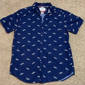 Navy Airplanes Casual Short Sleeve Button
Down Medium Slim Fit Shirt